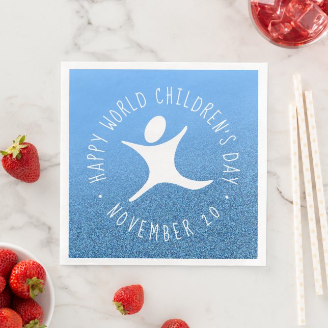 Happy World Children's Day Blue Glitter Napkin (Insitu)