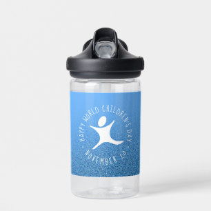 Happy World Children's Day Blue Glitter Water Bottle