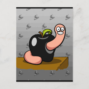 Happy Worm in Black Apple Postcard