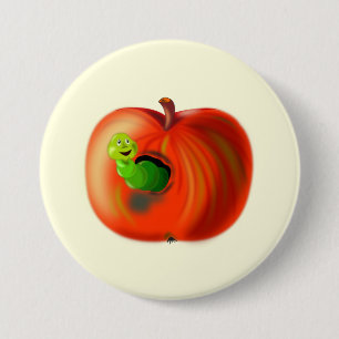 Happy Worm In Red Apple 7.5 Cm Round Badge