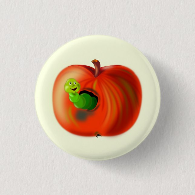 Happy Worm In Red Apple Button - Your Colour - Tex (Front)