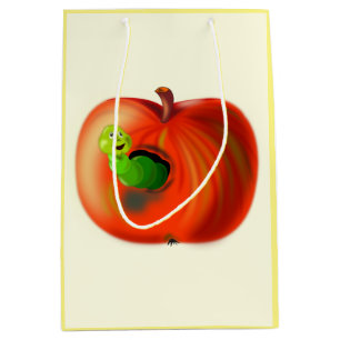 Happy Worm In Red Apple Medium Gift Bag