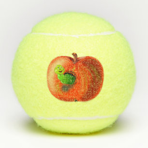 Happy Worm In Red Apple Tennis Balls