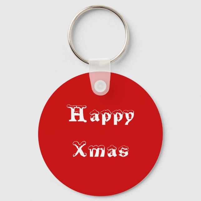 Happy Xmas. Red and White. Custom Key Ring (Front)