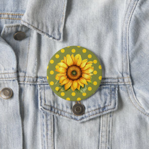 Happy Yellow and Green Sunflower on Polka-Dot 7.5 Cm Round Badge