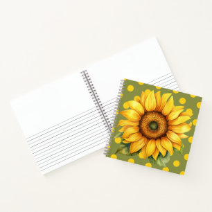 Happy Yellow and Green Sunflower on Polka-Dot Notebook