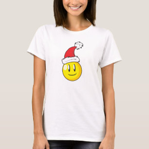 Happy Yellow Billiard Ball Christmas Red Santa Hat T-Shirt