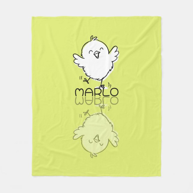 Happy Yellow Chick Reflection Doodle Custom Name Fleece Blanket (Front)