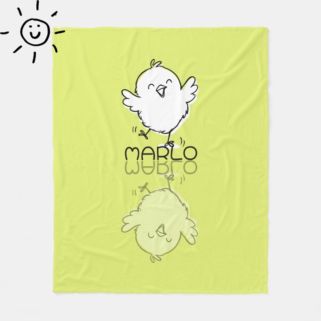 Happy Yellow Chick Reflection Doodle Custom Name Fleece Blanket (Creator Uploaded)