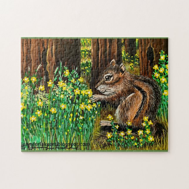 Happy Yellow Daisy Chipmunk Jigsaw Puzzle (Horizontal)