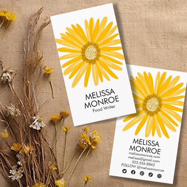 Happy Yellow Daisy illustrated Social Media Icons Business Card (Creator Uploaded)