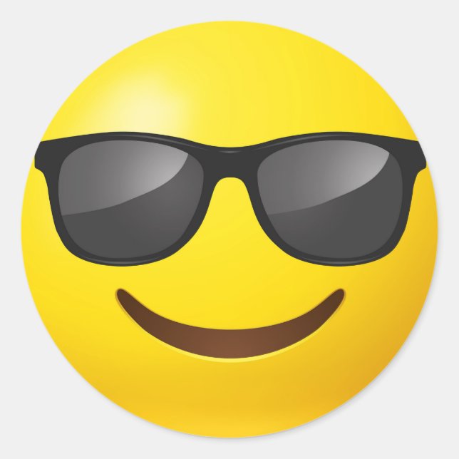 Happy Yellow Emoji with Sunglasses Classic Round Sticker (Front)