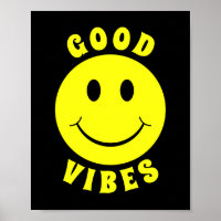 Happy Yellow Face Good Vibes Black