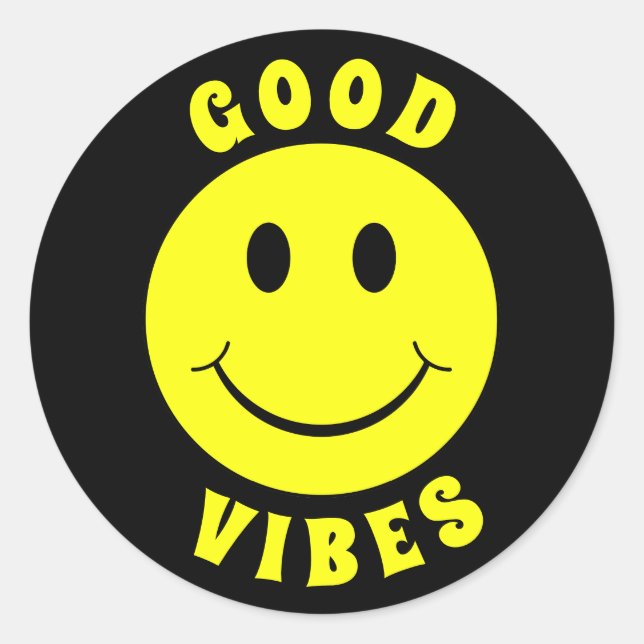 Happy Yellow Face Good Vibes Classic Round Sticker (Front)
