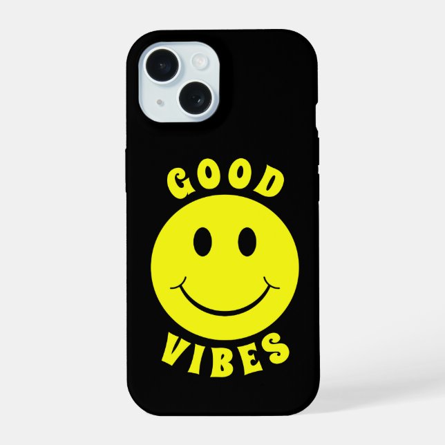 Happy Yellow Face Good Vibes iPhone 15 Case (Back)