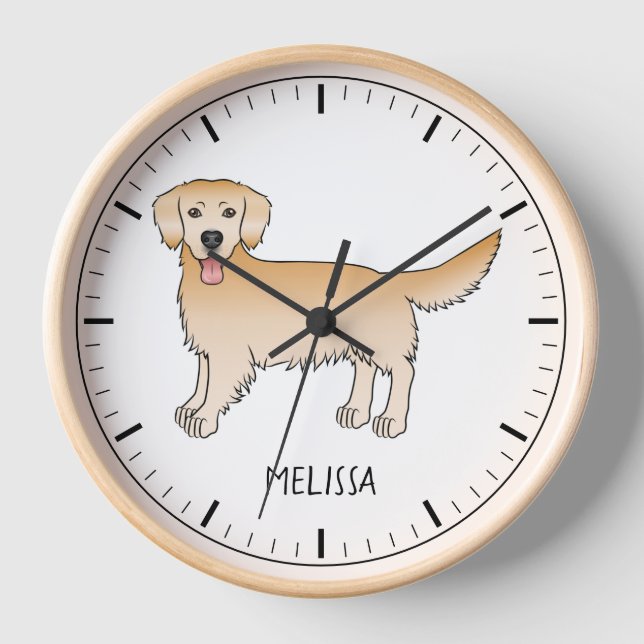 Happy Yellow Golden Retriever Cute Dog With A Name Clock (Front)