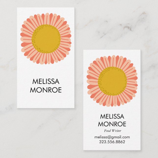 Happy Yellow Pink Daisy Sunflower illustrated  Business Card (Front/Back)