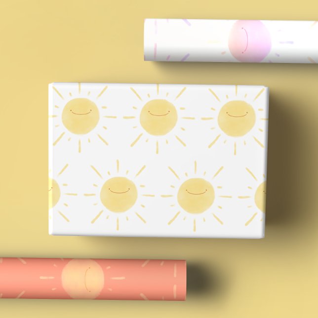 Happy Yellow, Pink, & Orange Sunshine Cute Sun  Wrapping Paper Sheet (Creator Uploaded)
