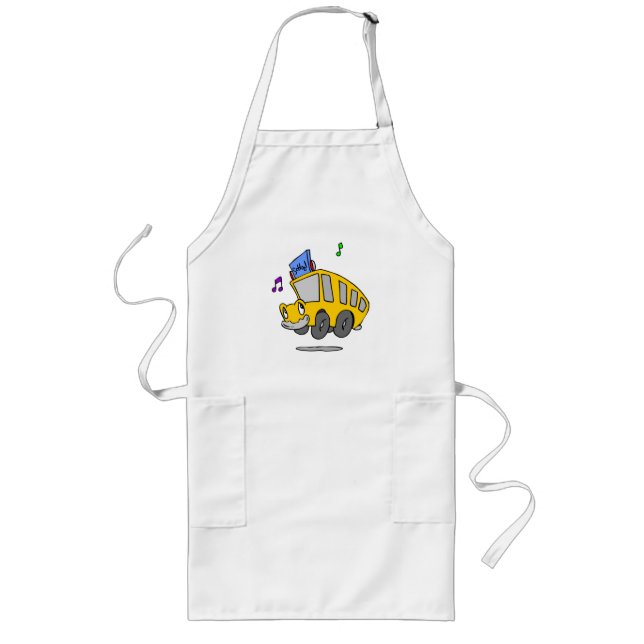 Happy Yellow School Bus Long Apron (Front)