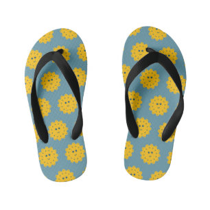 Happy Yellow Sun Pattern on Blue Kid's Jandals