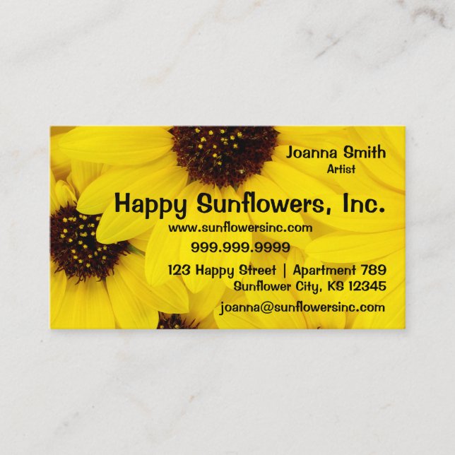 Happy Yellow Sunflowers Business Card (Front)