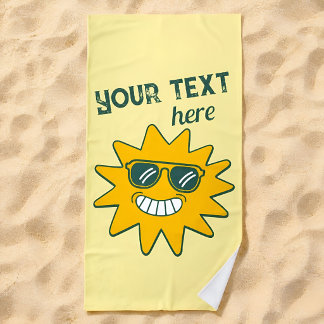 Happy Yellow Sunglasses Summer Sun Vacation Beach Towel