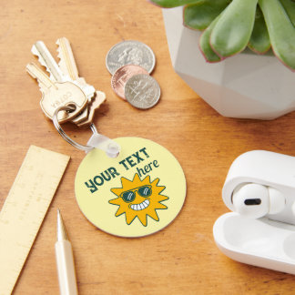 Happy Yellow Sunglasses Summer Sun Vacation Key Ring