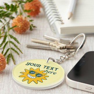 Happy Yellow Sunglasses Summer Sun Vacation Key Ring