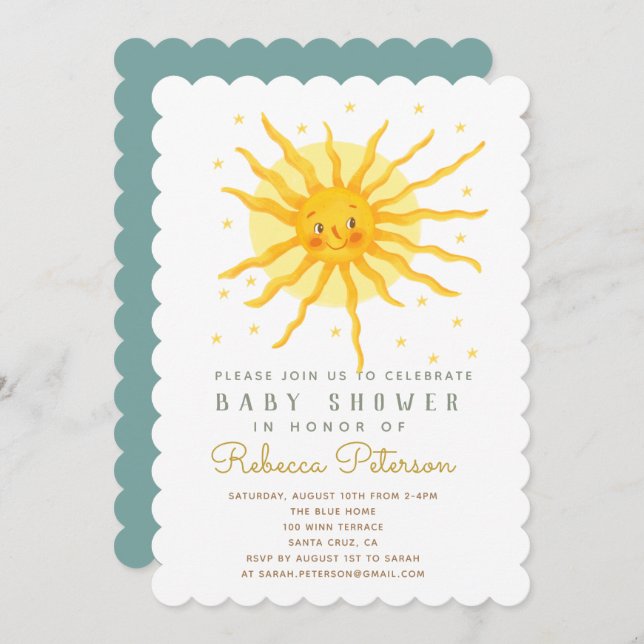 Happy Yellow Sunshine Baby Shower Invitation (Front/Back)