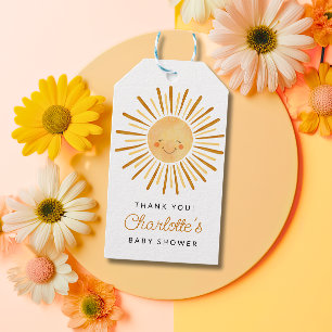 Happy Yellow Sunshine Baby Shower Thank You Gift Tags