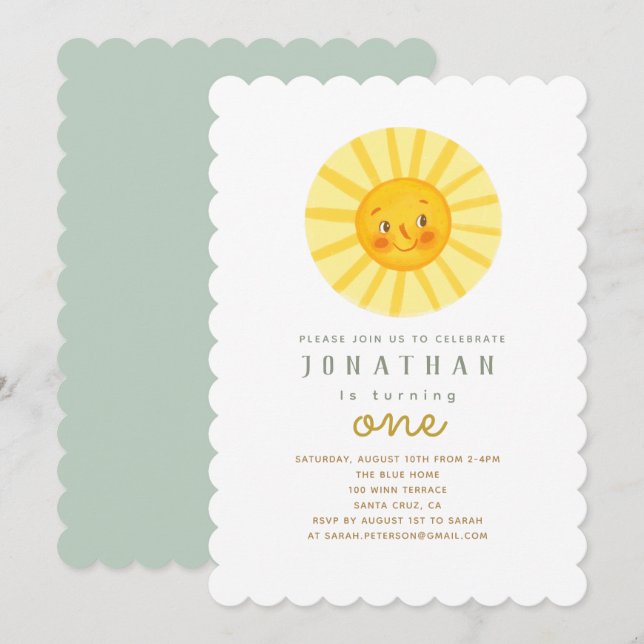 Happy Yellow Sunshine Birthday Invitation (Front/Back)