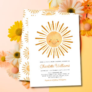Happy Yellow Sunshine Boho Baby Shower Invitation