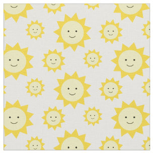 Happy Yellow Sunshine White Background Fabric