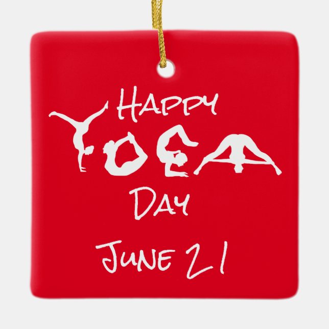 Happy Yoga Day Ornament with Name (Front)