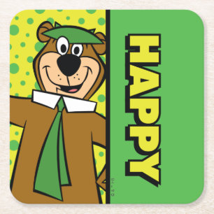Happy Yogi Bear Square Paper Coaster
