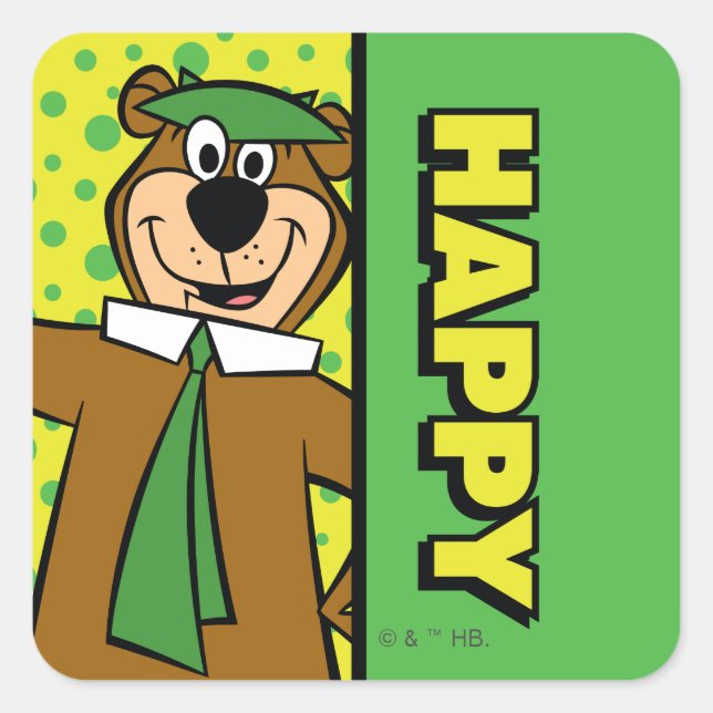 Happy Yogi Bear Square Sticker (Front)