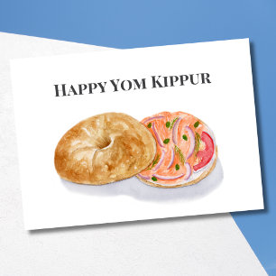 Happy Yom Kippur Watercolor Bagels Smoke Salmon  Card