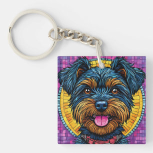 Happy Yorkshire Terrier Dog in Mosaic Style Key Ring