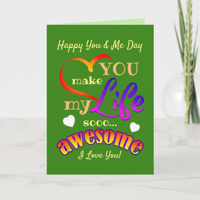 Happy You and Me Day I Love You on GREEN Thank You Card (Front)