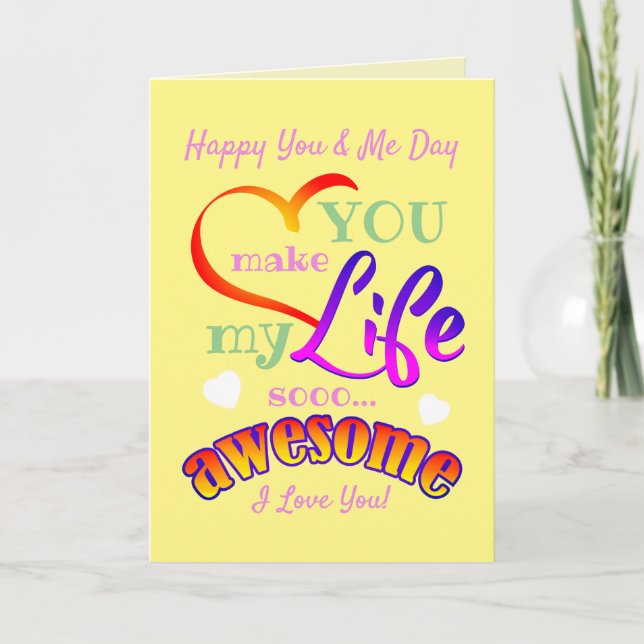 Happy You and Me Day I Love You on YELLOW Thank You Card (Front)
