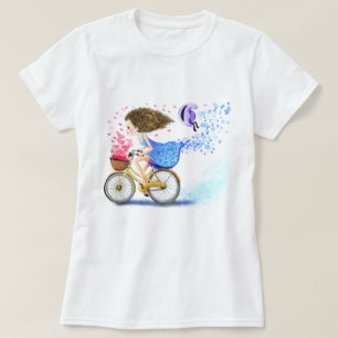 Happy Young Girl On A Bike - Romantic Hearts Love T-Shirt