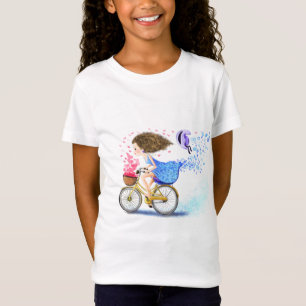 Happy Young Girl On A Bike - Romantic Hearts  T-Shirt