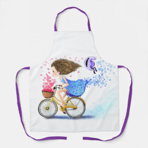 Happy Young Girl On A Bike - Romantic Love Hearts  Apron