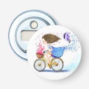 Happy Young Girl On A Bike - Romantic Love Hearts Bottle Opener