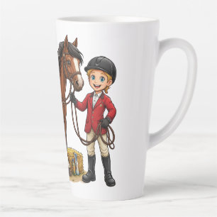 Happy Young Rider With Beautiful Horse Cartoon T-S Latte Mug