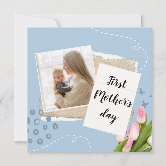 Happy Your First Mother's Day Flower Photo Greetin Holiday Card (Front)