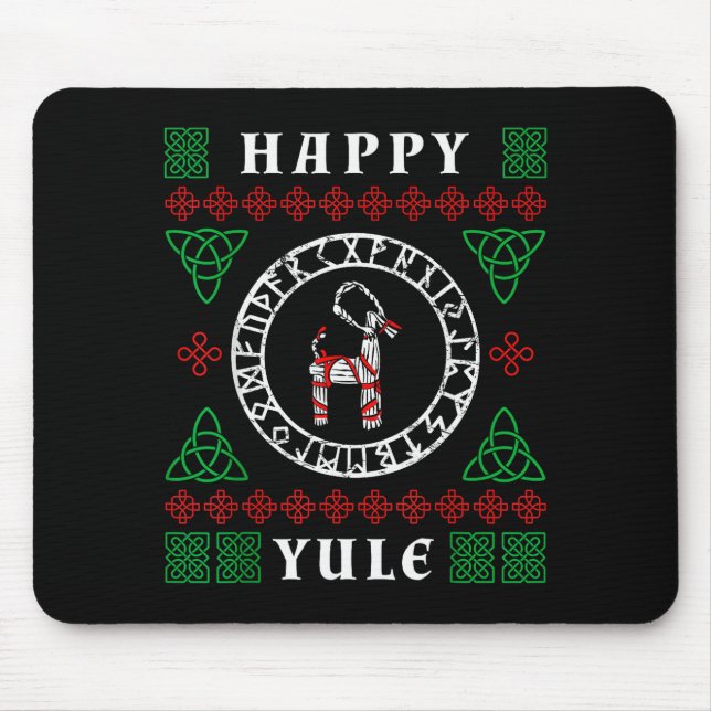 Happy Yule Pagan Wicca Ugly Christmas Sweater  Mouse Pad (Front)