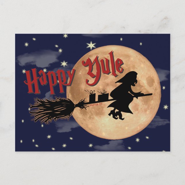Happy Yule Witch Xmas Postcard (Front)
