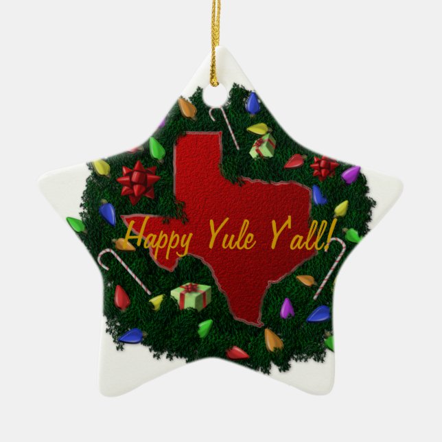 Happy Yule Y'all Texas Christmas Ornament (Front)