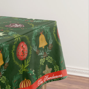 Happy Yuletide Christmas Holiday elegant wreath Tablecloth